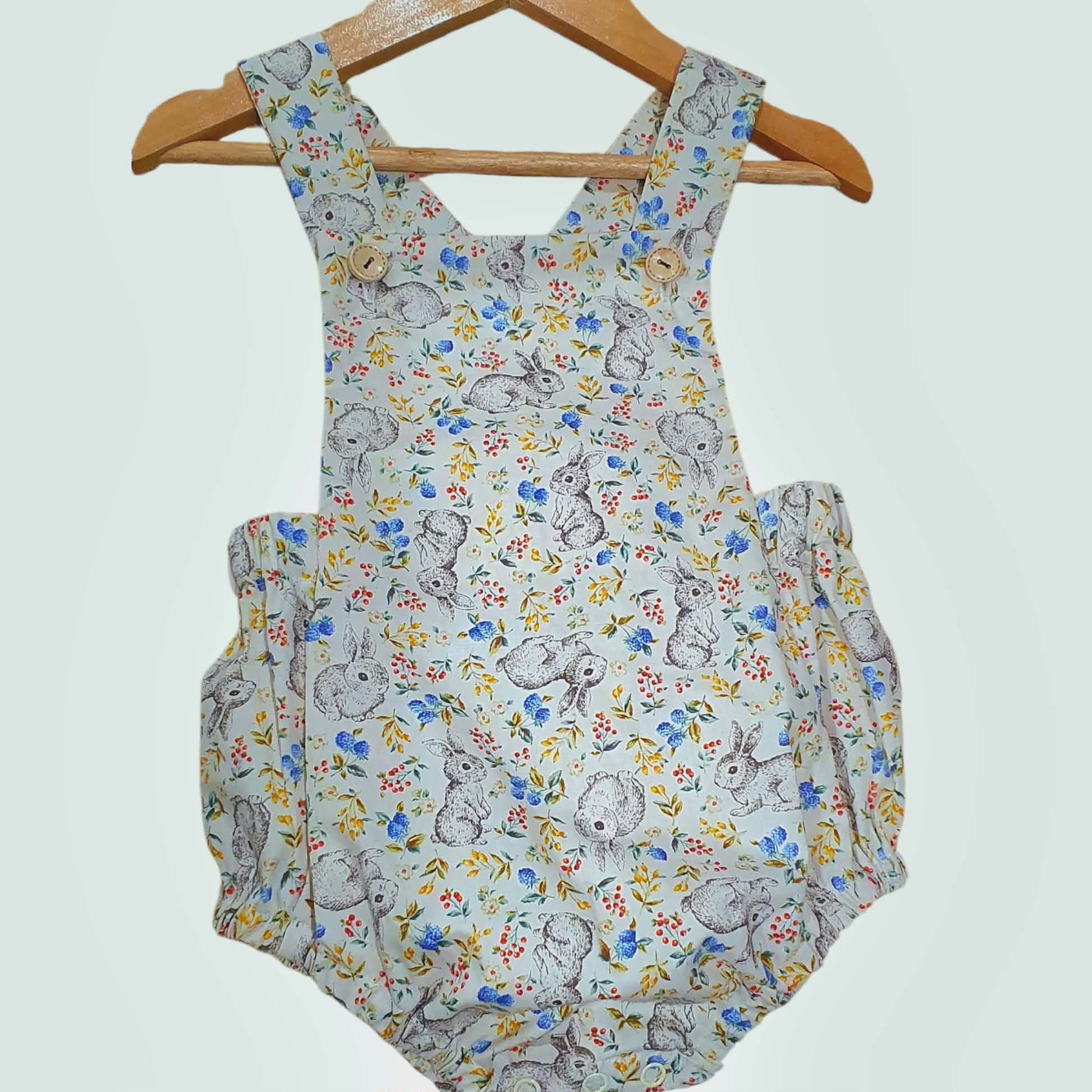 Handmade Bunny Print Baby Romper – Size 6–12 Months – Ready to Ship