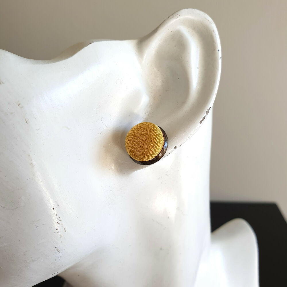 1.4cm Round Yellow Kimono Fabric Cabochon stud earrings