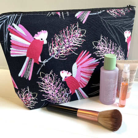 Pink cockatoos toiletries bag