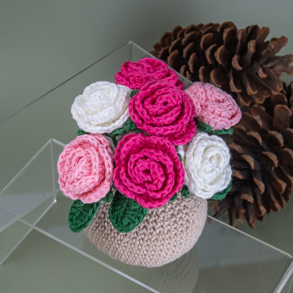 Forever Flowers - Crocheted Roses in Vase - Pots of Colour