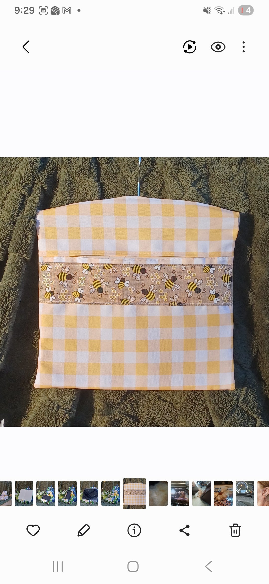 Peg Bag - Yellow Gingham Bee Design