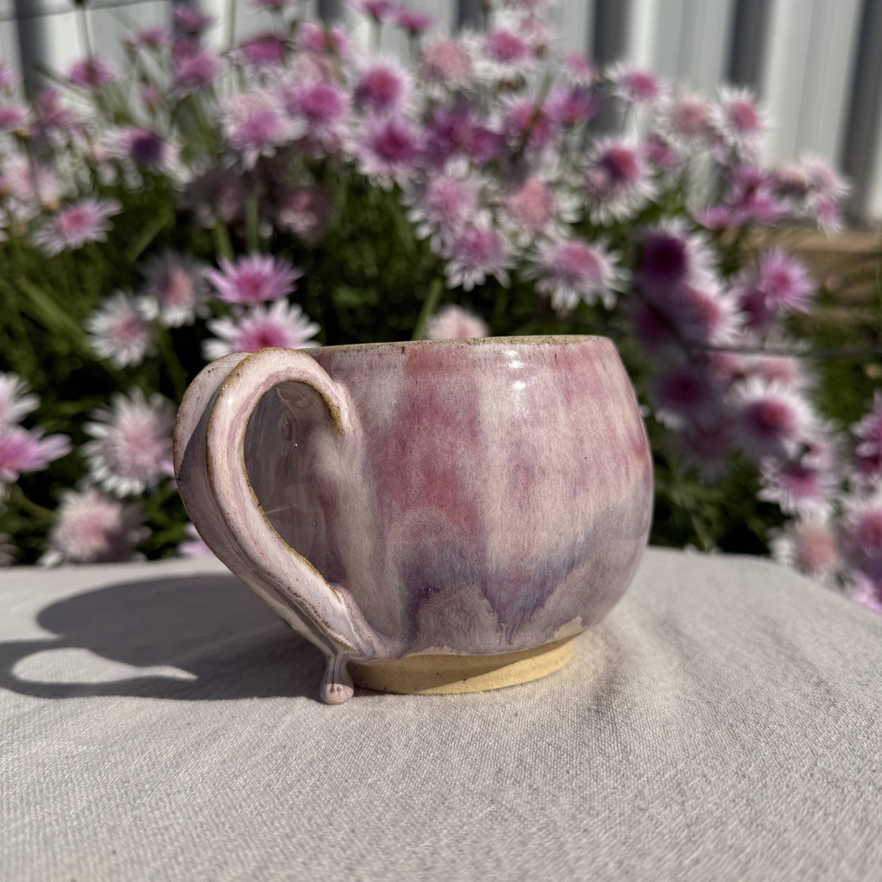 Large Cotton Candy Teacup - Glazedrip Soft Pink & Lavender Ceramic cup