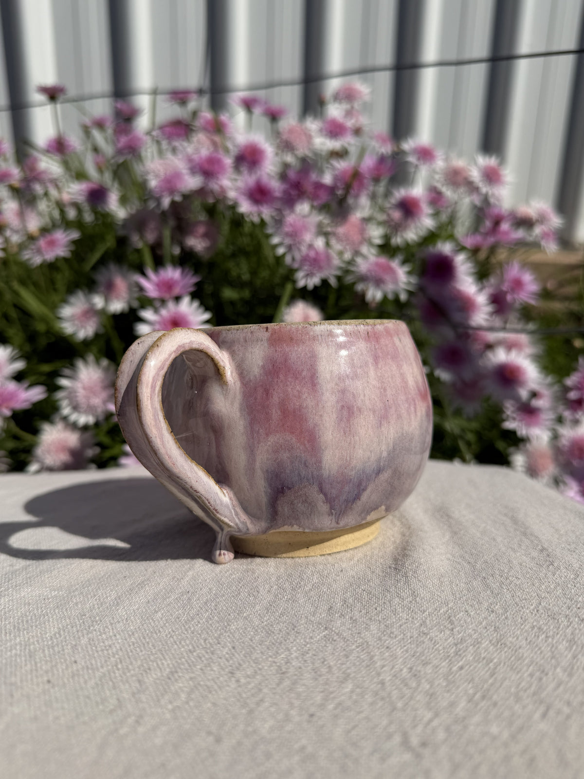 Large Cotton Candy Teacup - Glazedrip Soft Pink & Lavender Ceramic cup