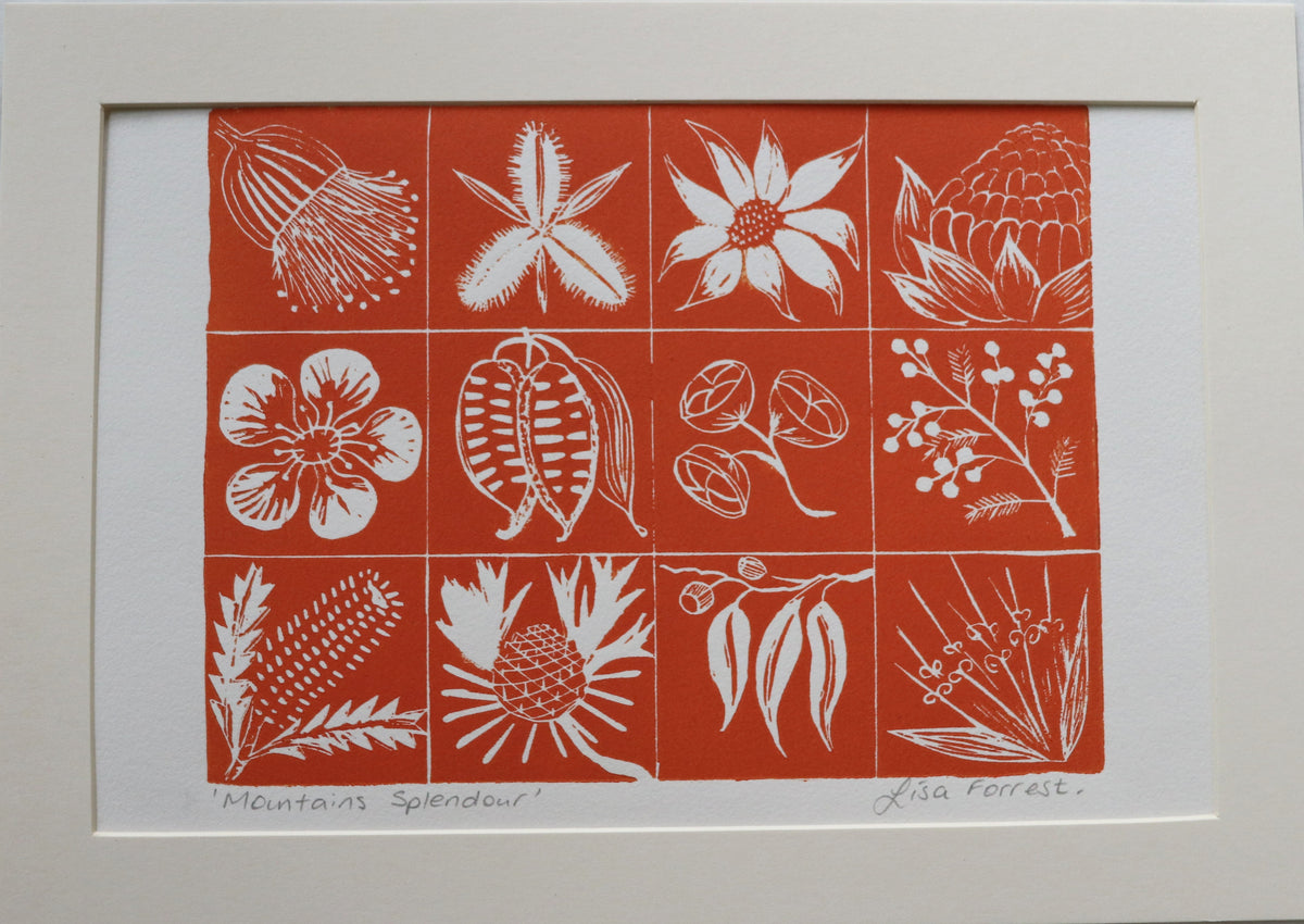 'Mountains Splendour' Original Linocut