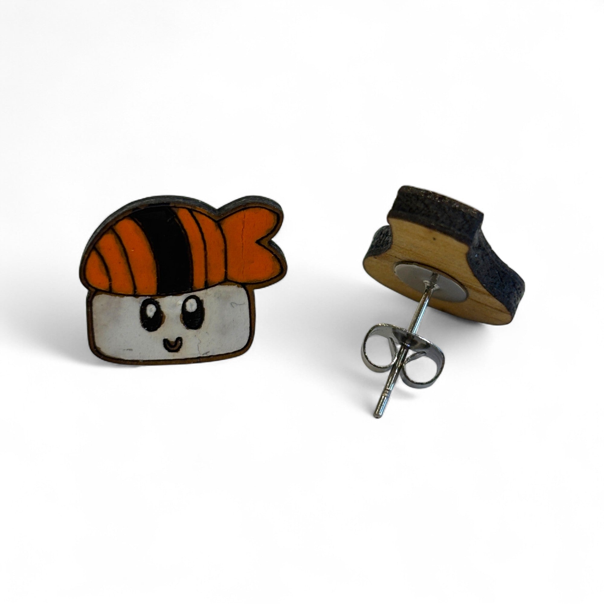 Sushi and soy sauce wooden earrings - hand painted studs