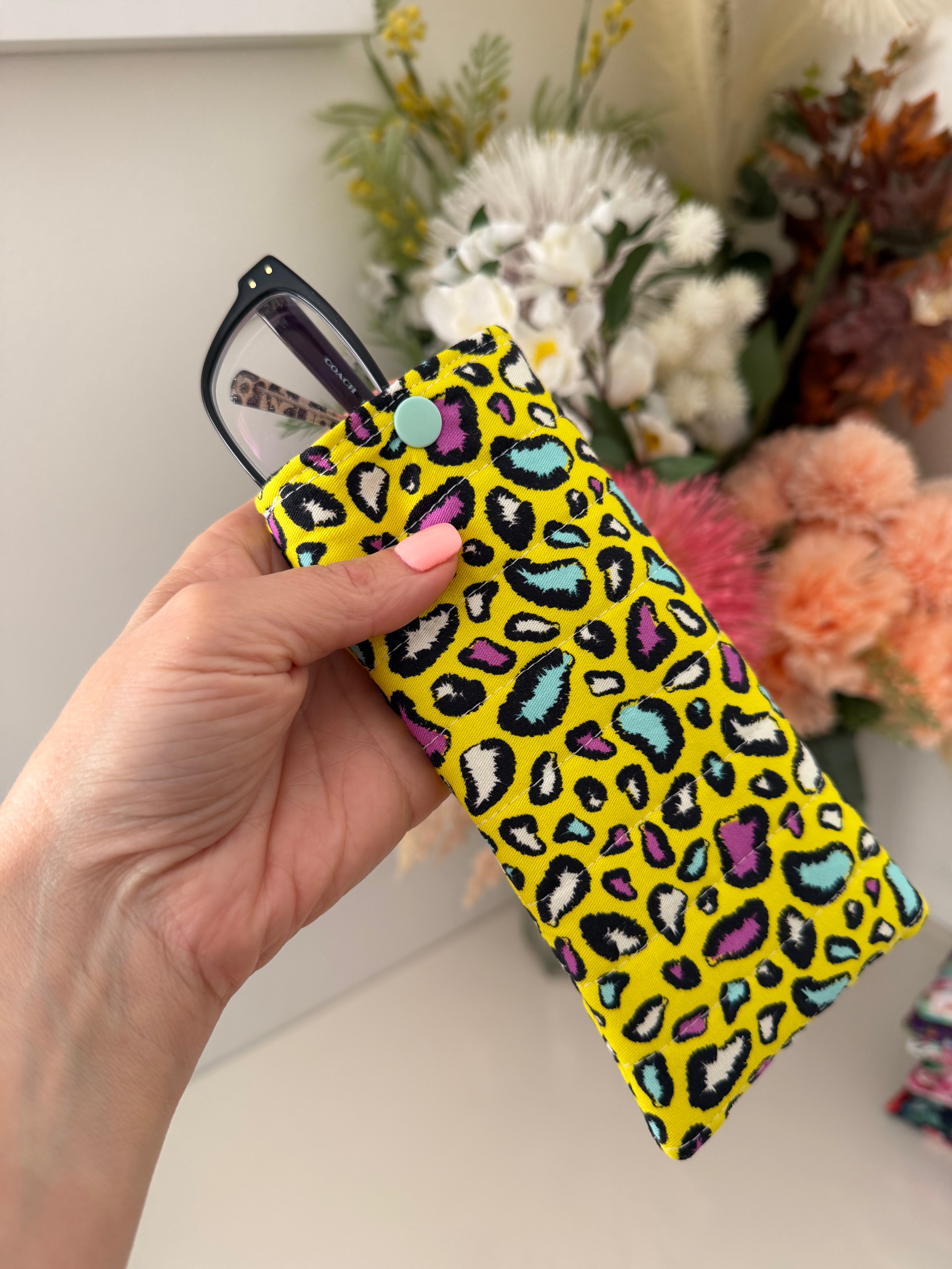 Quilted Glasses Case - Yellow Animal Print