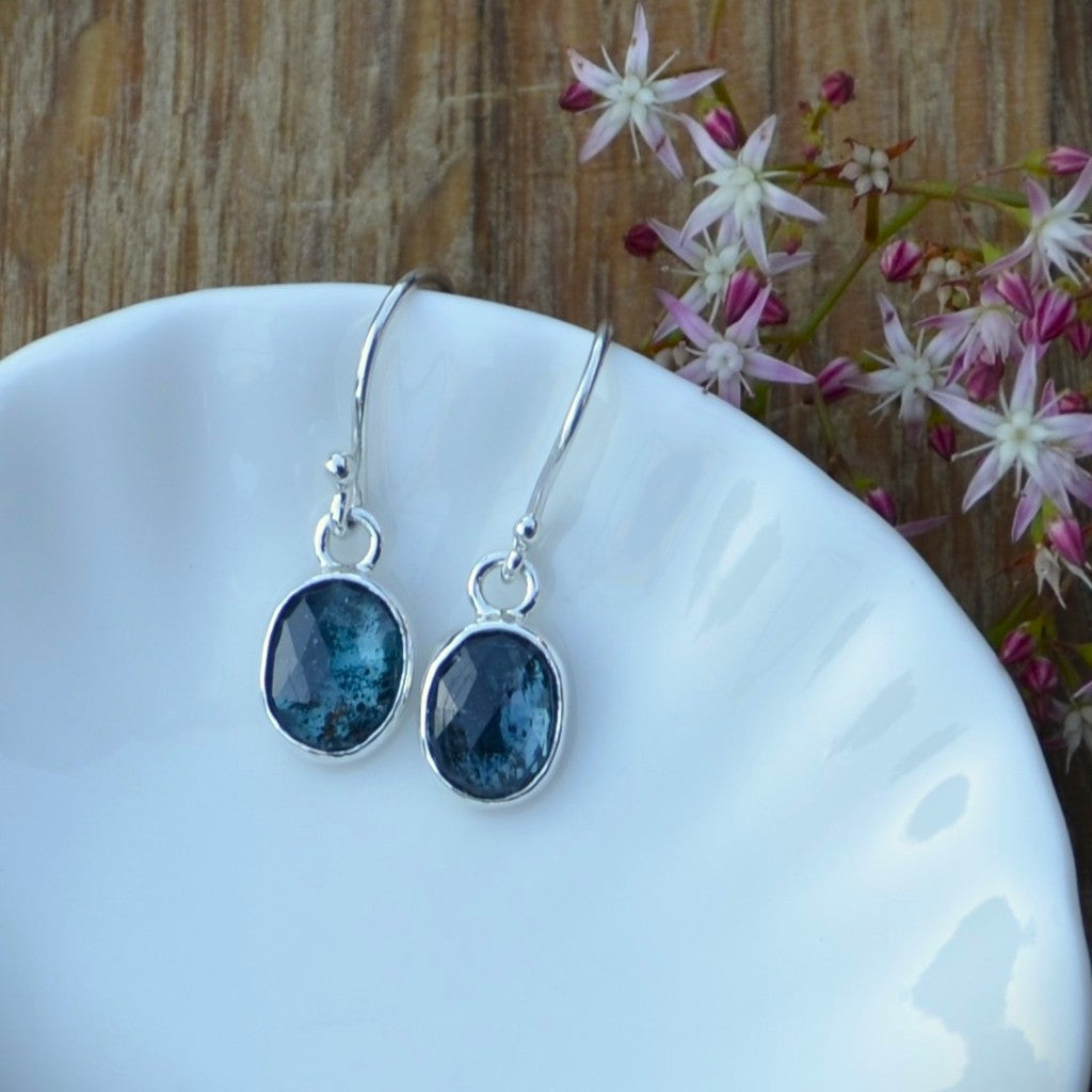 Moss Kyanite Silver Dangle Earrings
