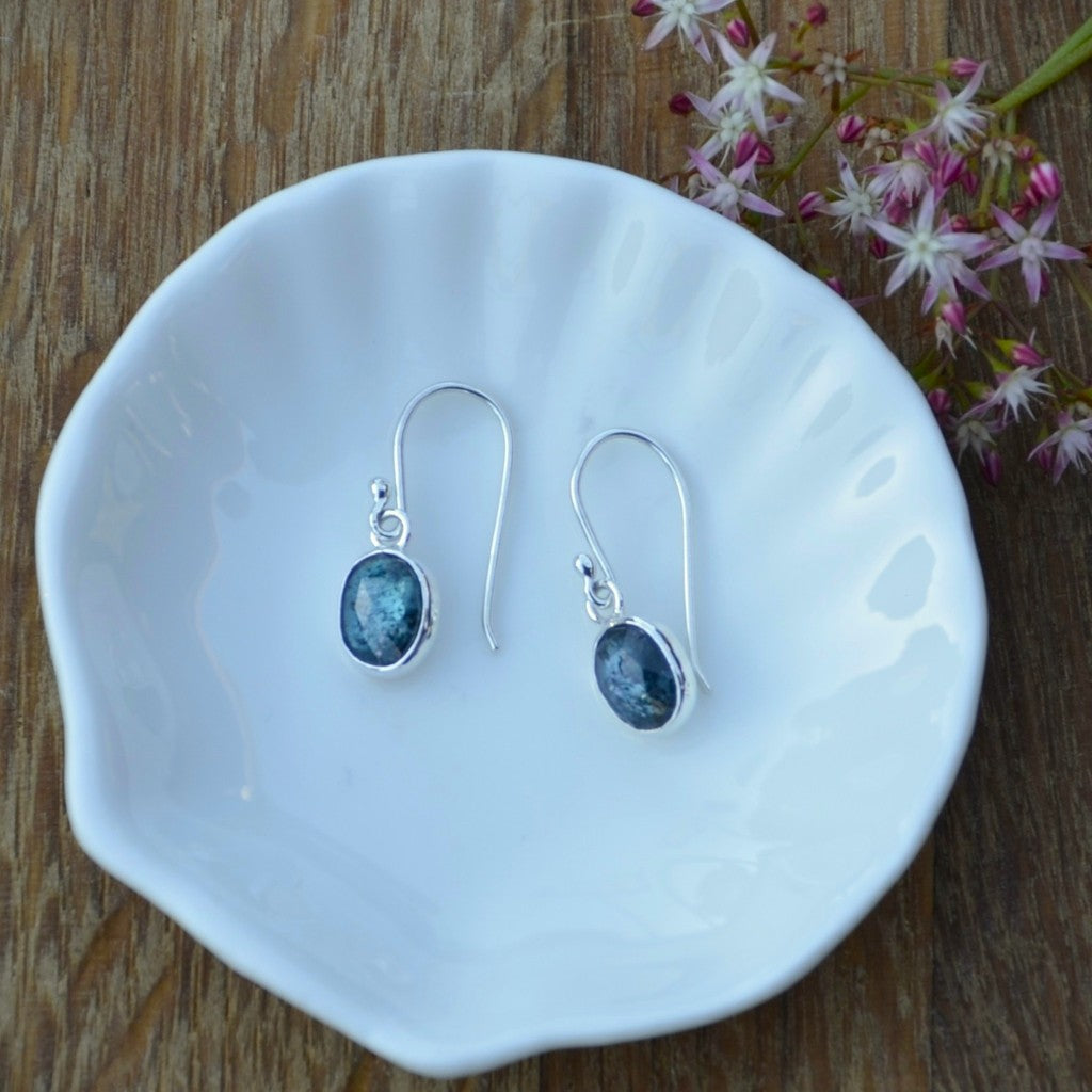 Moss Kyanite Silver Dangle Earrings