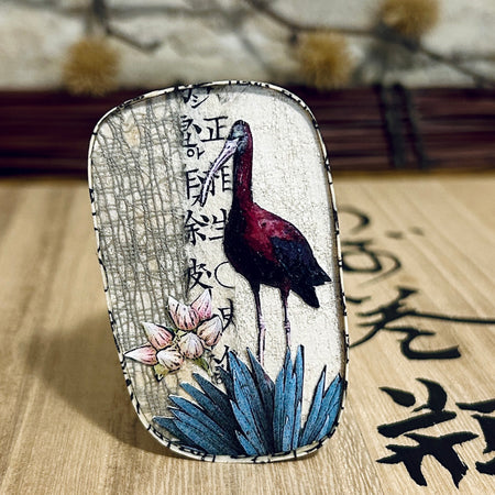 Pendant Necklace Brooch Waterbird & Flower - APE-37