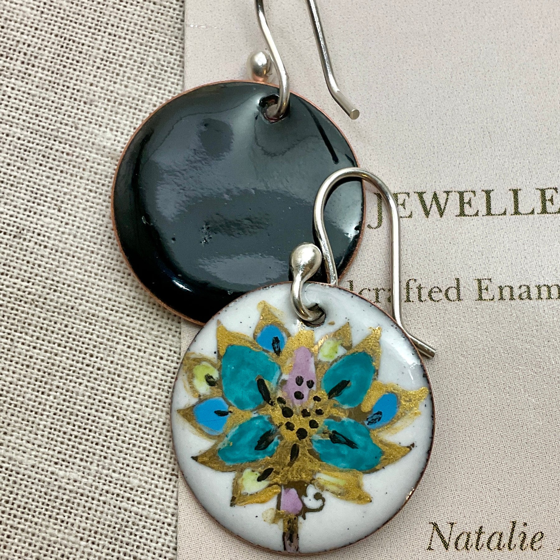 Flowers. Hand painted enamel earrings. 2 designs