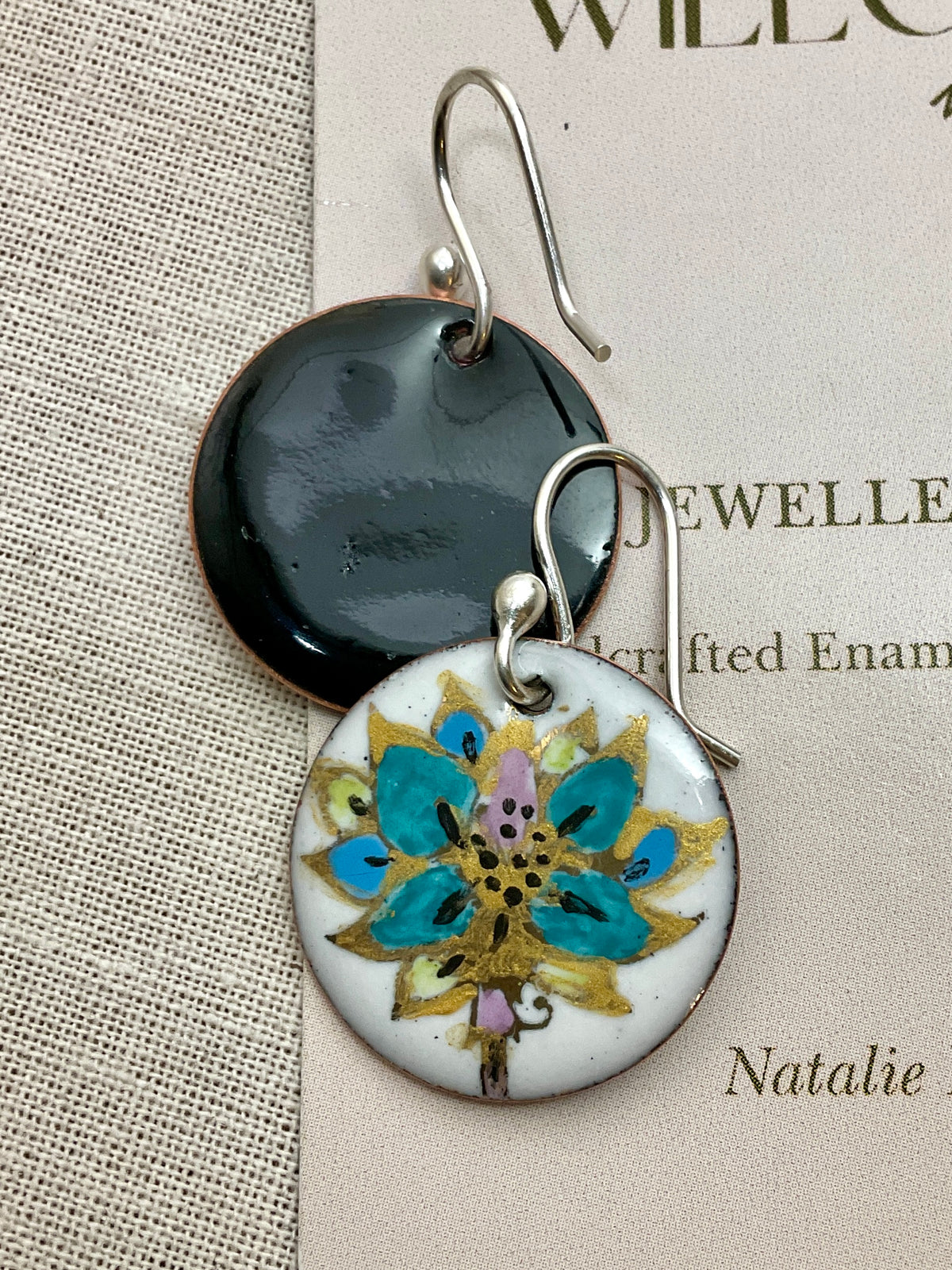 Flowers. Hand painted enamel earrings. 2 designs