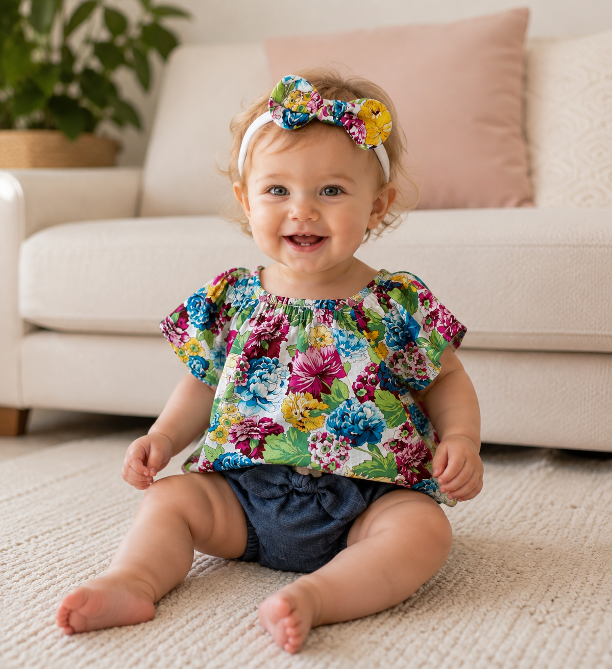 SIZE 1 Girls Sweet Cotton Peasant Blouse & Panties SET