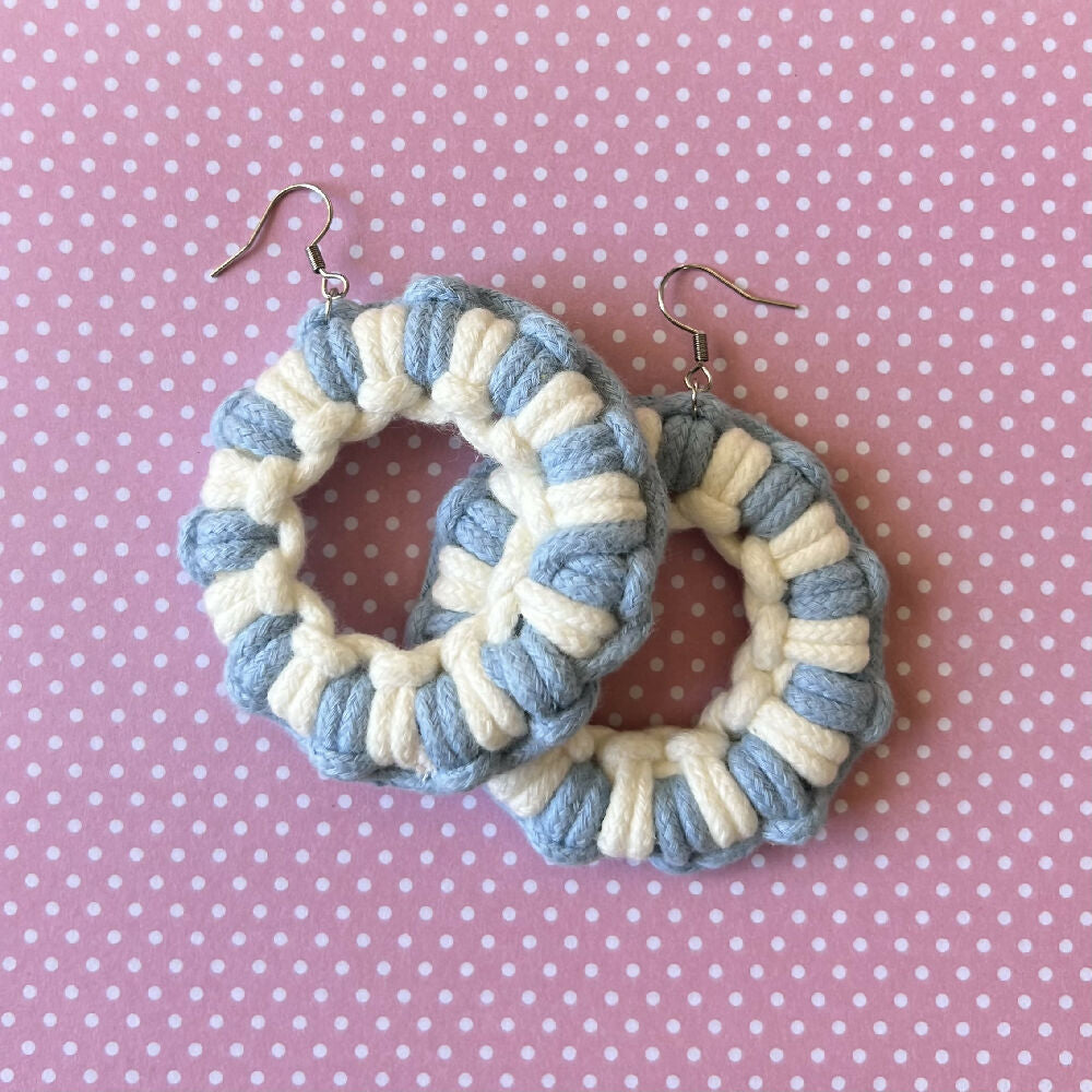 Macrame stripe hoop stainless steel dangles