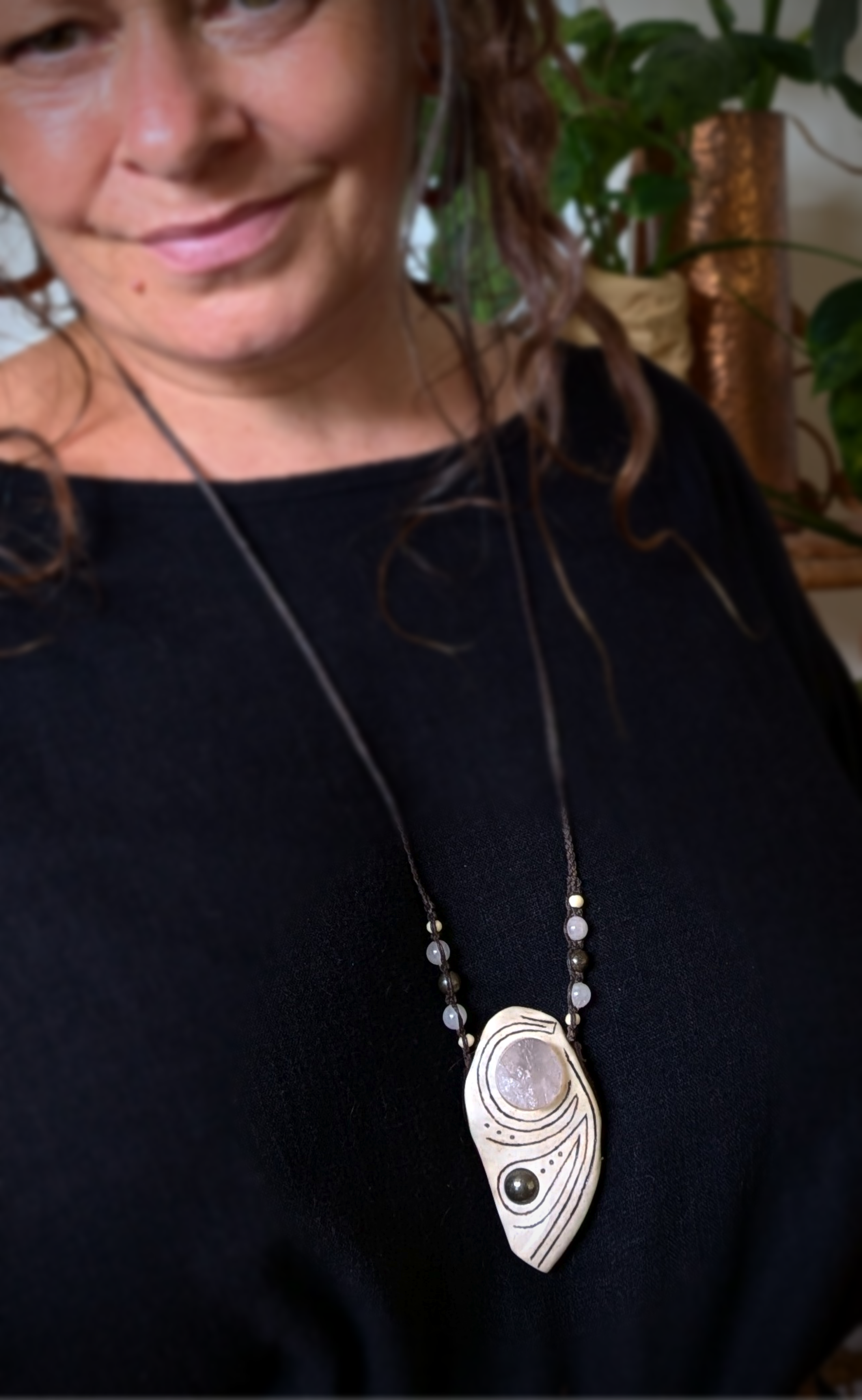 •| RAW ROSE QUARTZ | PYRITE | DEER ANTLER |• natural crystal necklace talisman