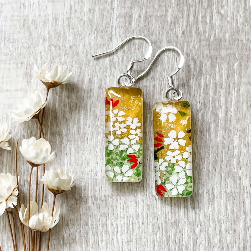 Yellow & White Floral Earrings ~ Summer Garden • One of a Kind Japanese Paper Earrings