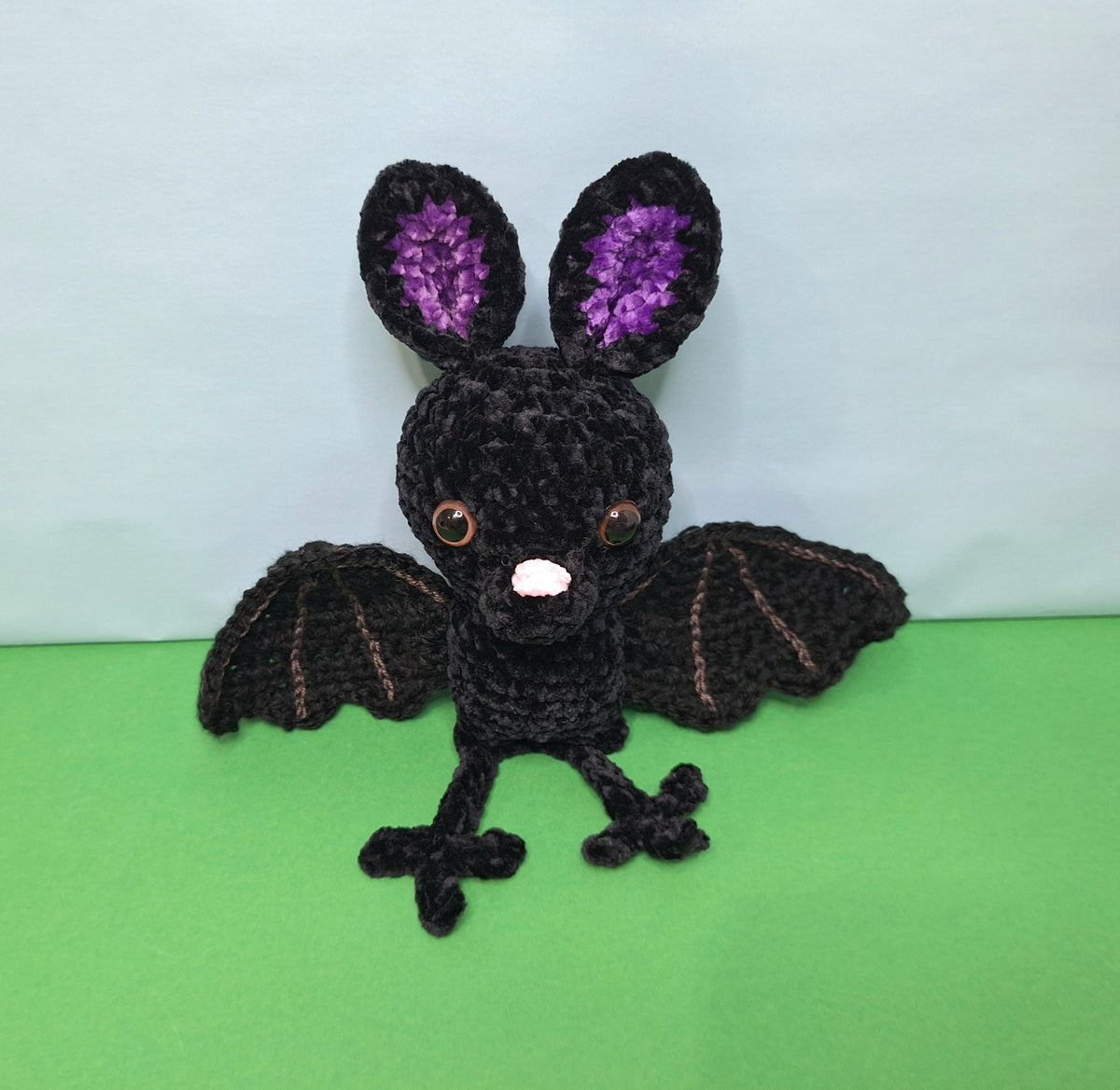 Soft, grey velvet crocheted fruit bat