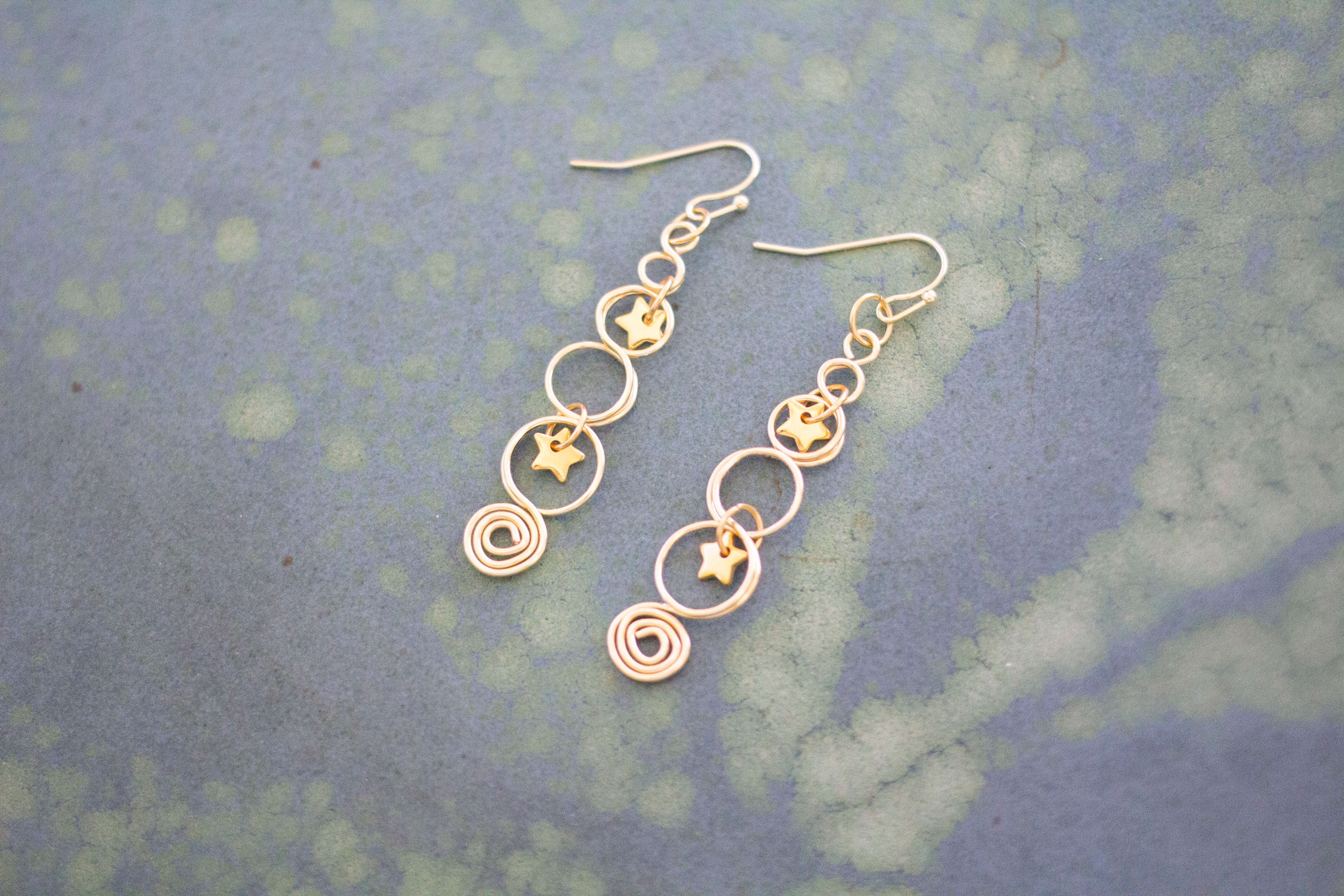 Gold Christmas Tree Earrings With Twinkling Stars | Christmas Jewellery