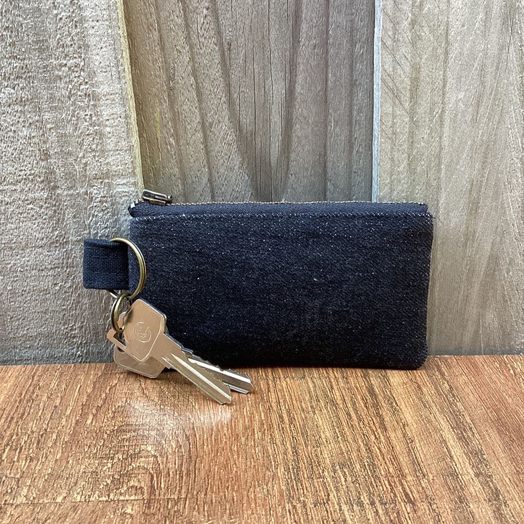 Small Keyring Pouch - Black Upcycled Denim