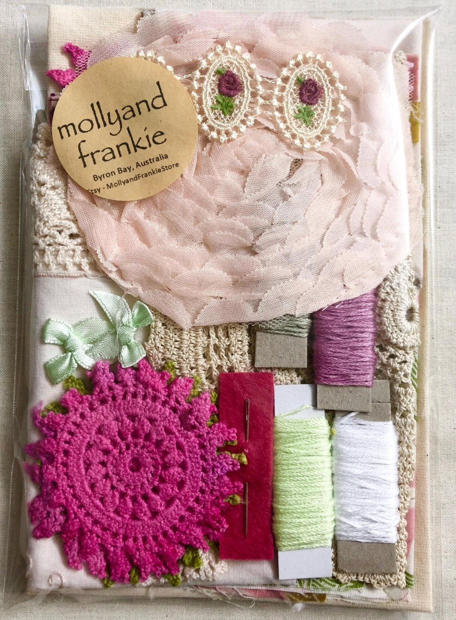Slow Stitching Kit, Fabric Bundle - Delicate Doily Vintage