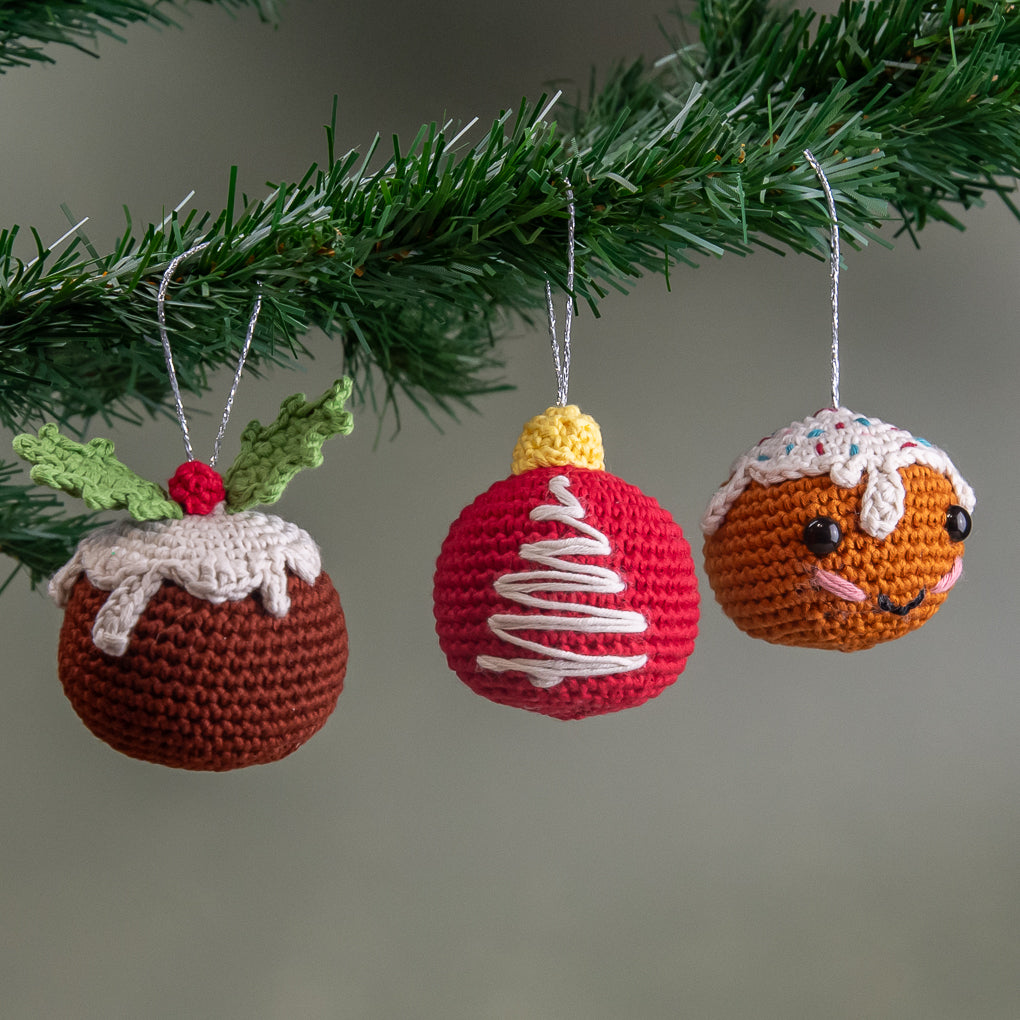 Christmas Tree Decorations - Baubles, Pudding, Gingerbread Man - Set of Three