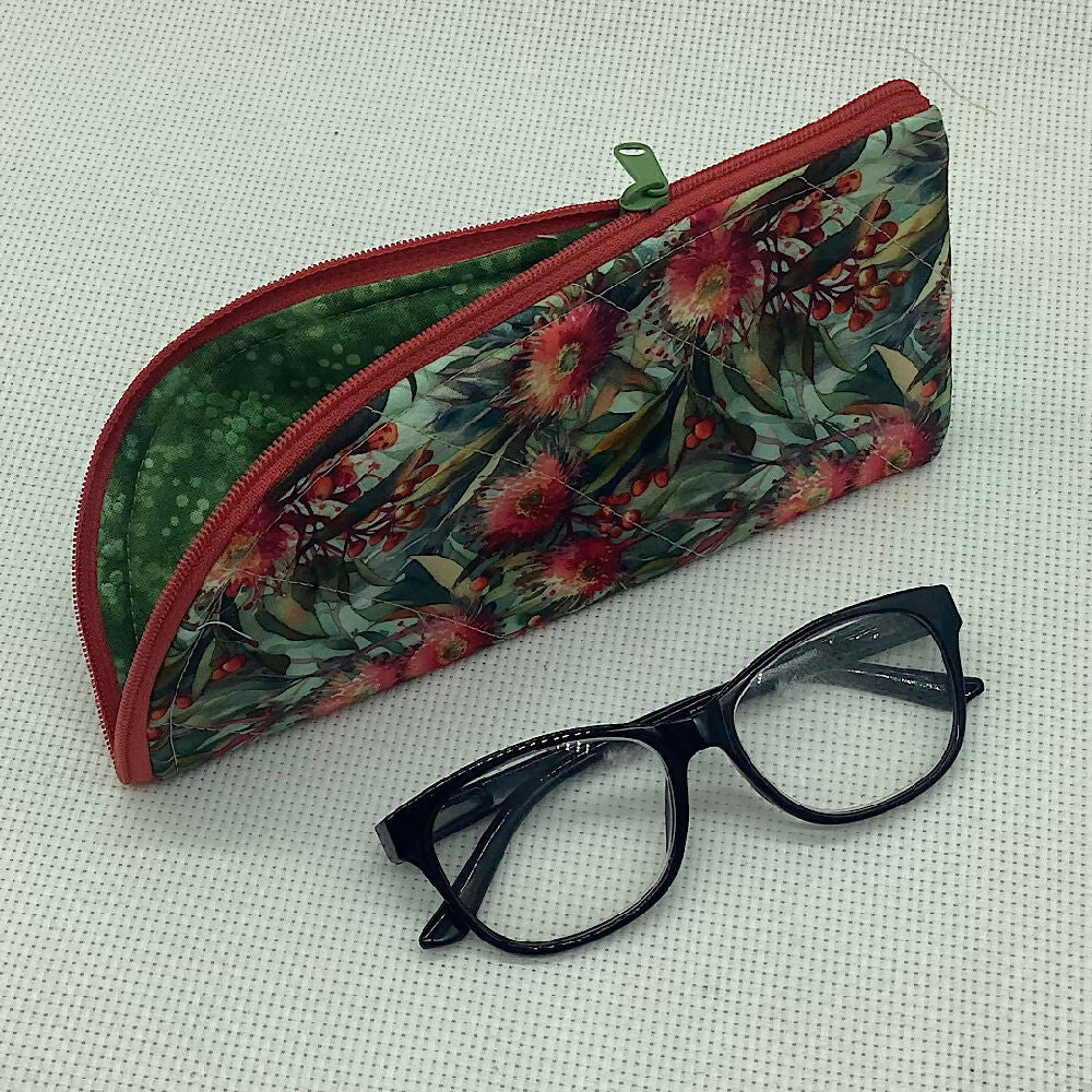 Australian wildflowers curved top zip pouch for glasses, phones, handbag organiser, etc.