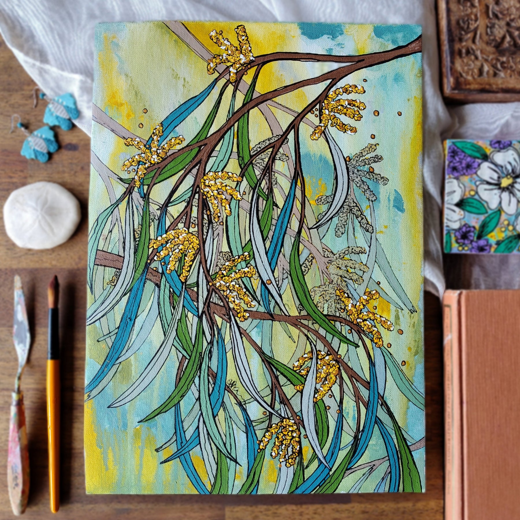 A3 ORIGINAL ARTWORK - "Breezy Whispers of Wattle" - Abstract Art