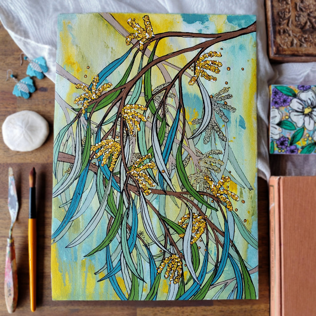 A3 ORIGINAL ARTWORK - "Breezy Whispers of Wattle" - Abstract Art