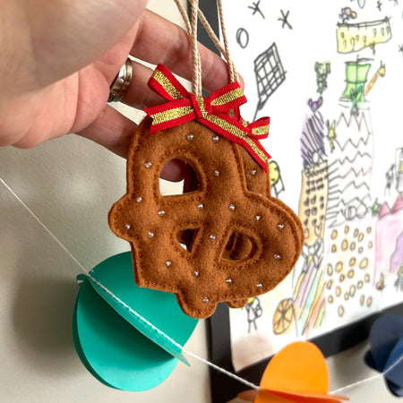 Felt Pretzel Christmas Tree Decoration, Beaded Salt & Festive Bow
