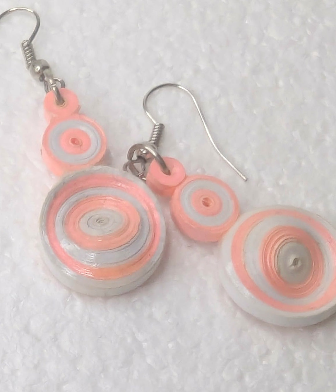 Quilled Skewed pink and white earrings