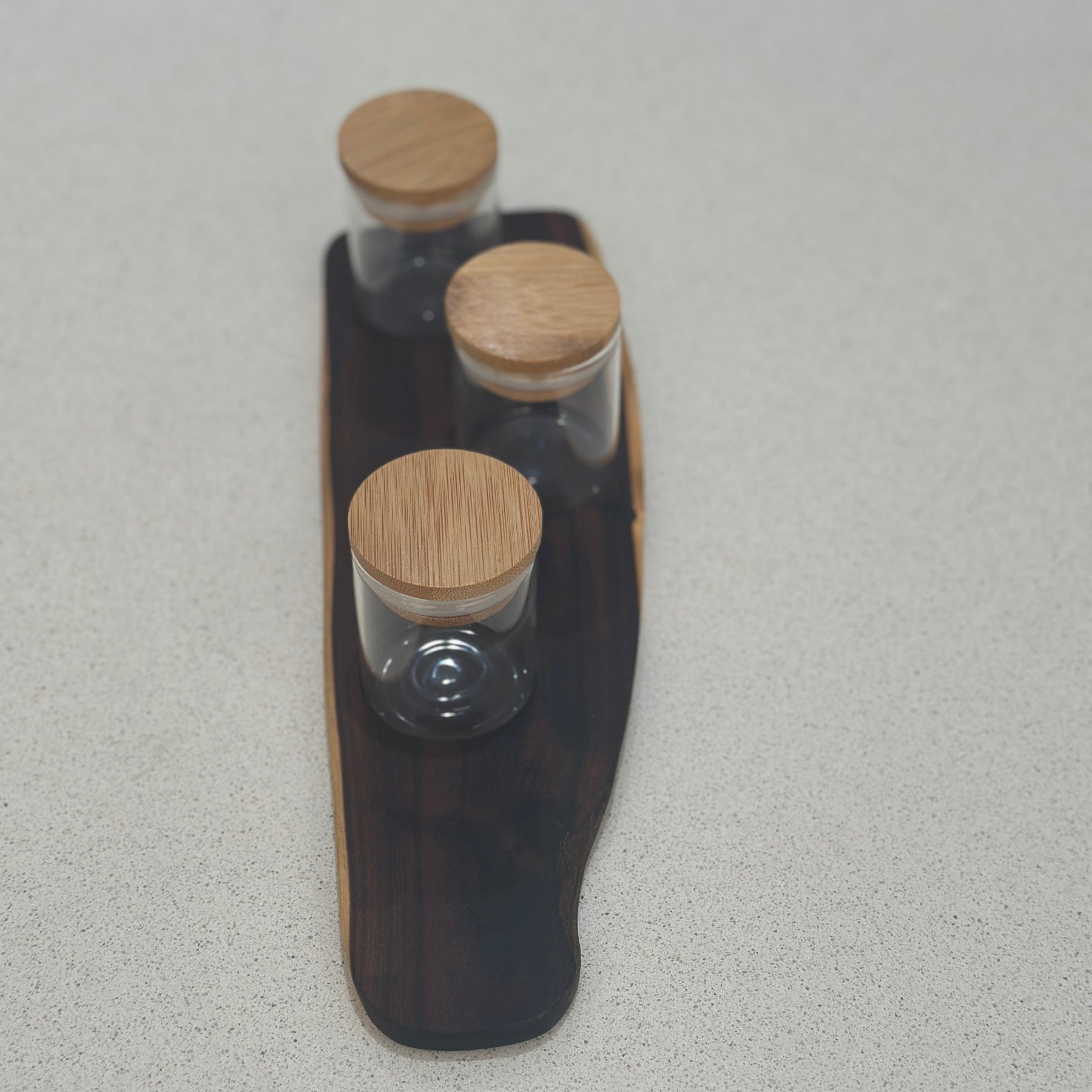 Tray with glass herb storage jars