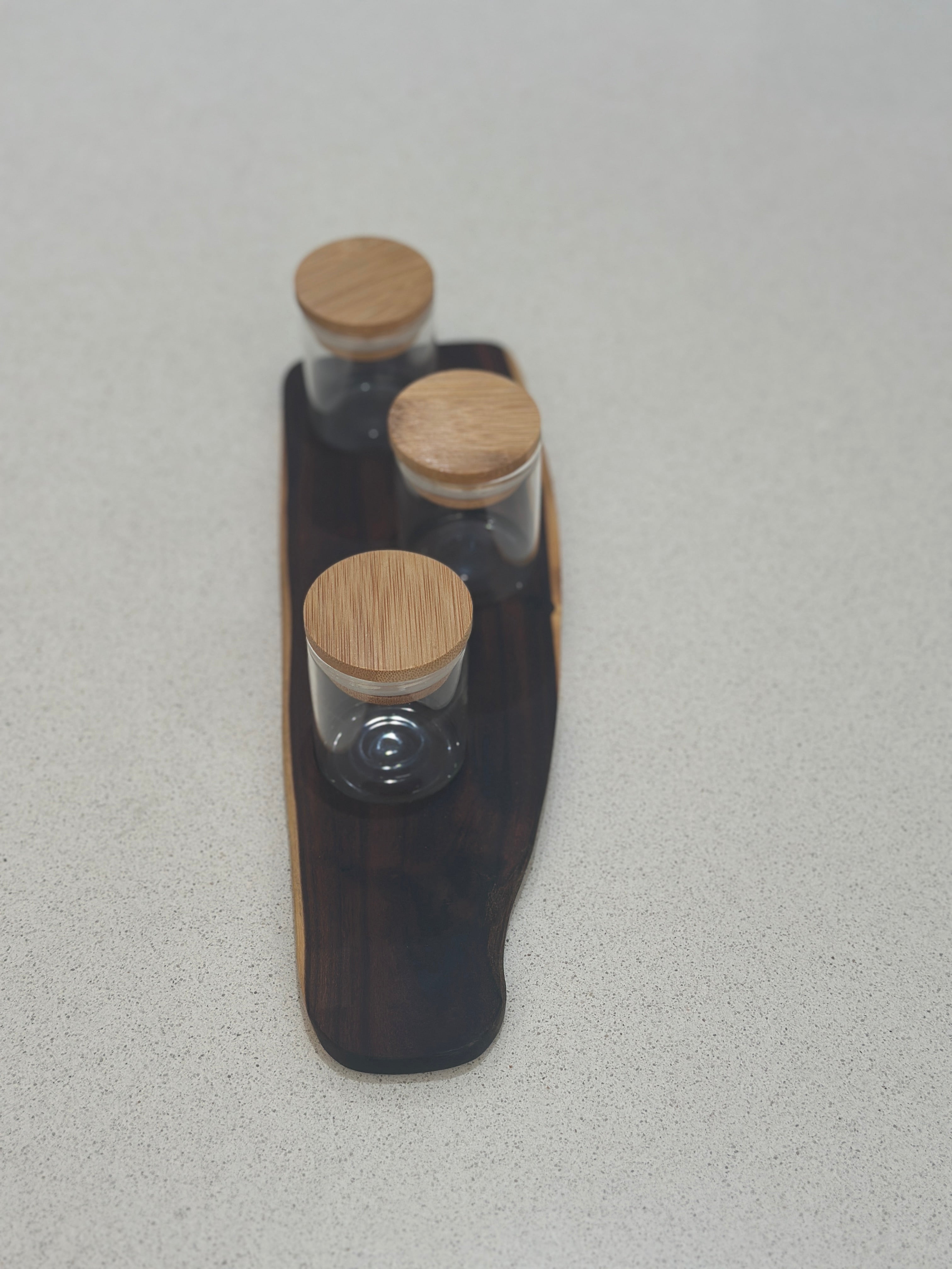 Tray with glass herb storage jars