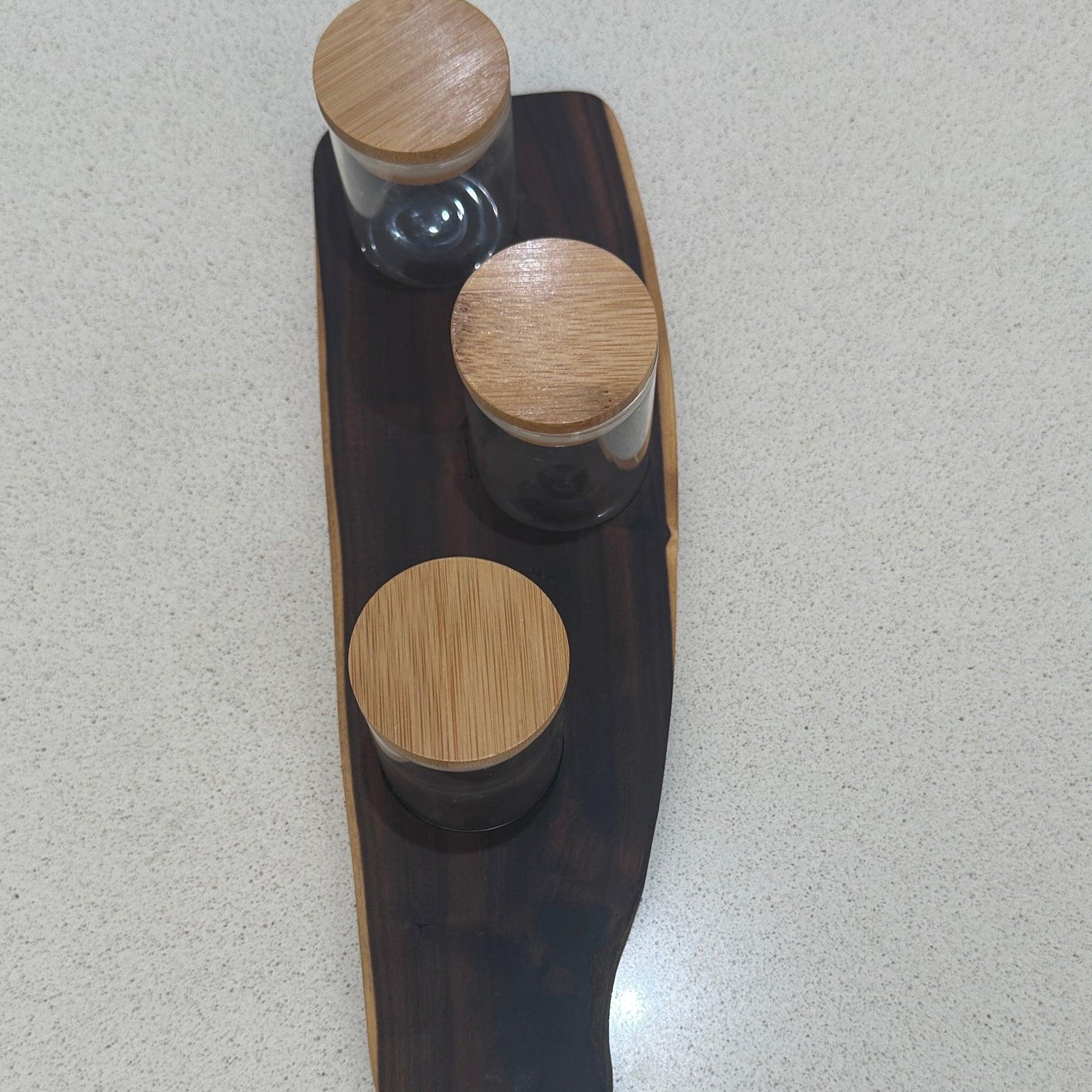 Tray with glass herb storage jars