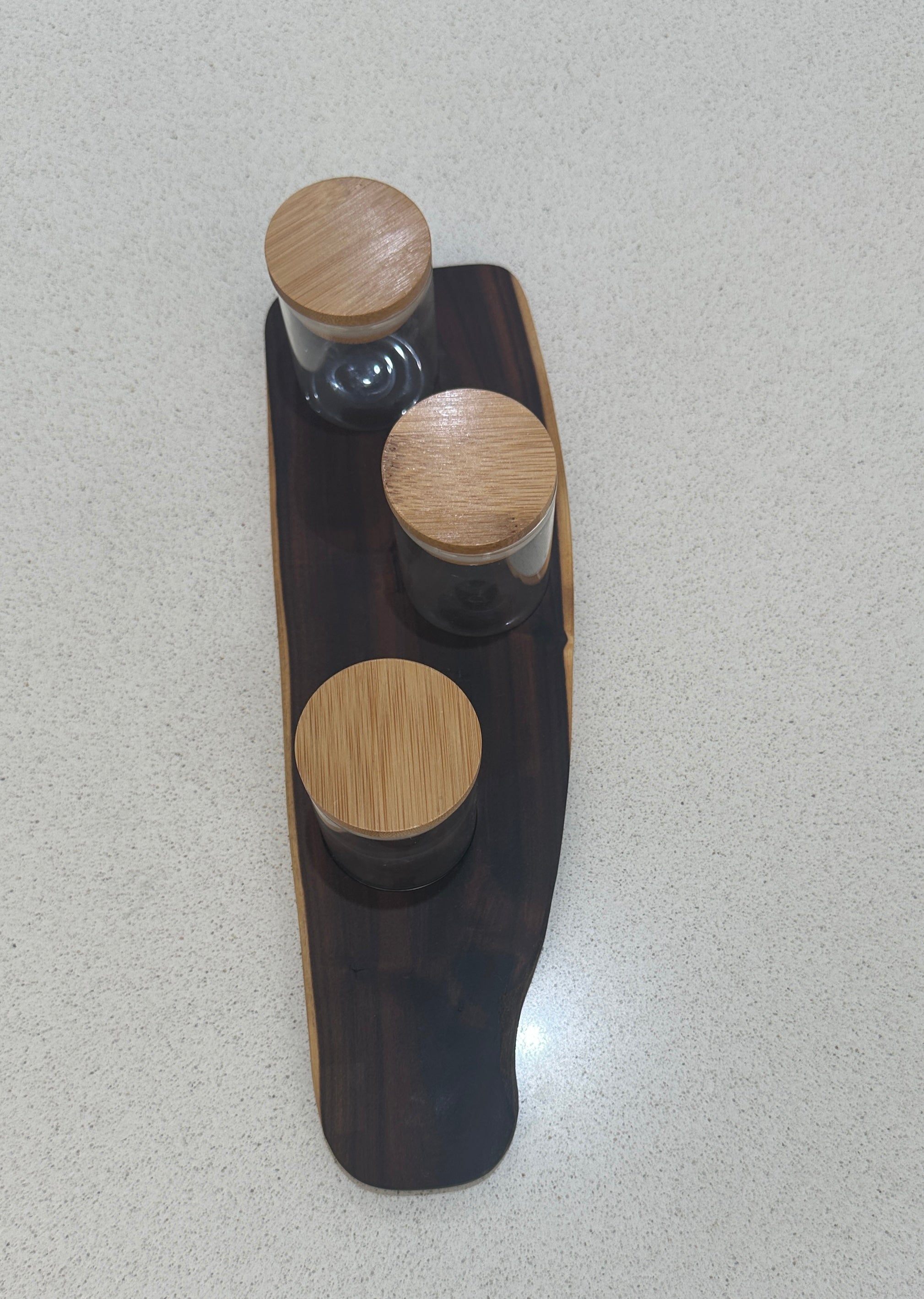 Tray with glass herb storage jars