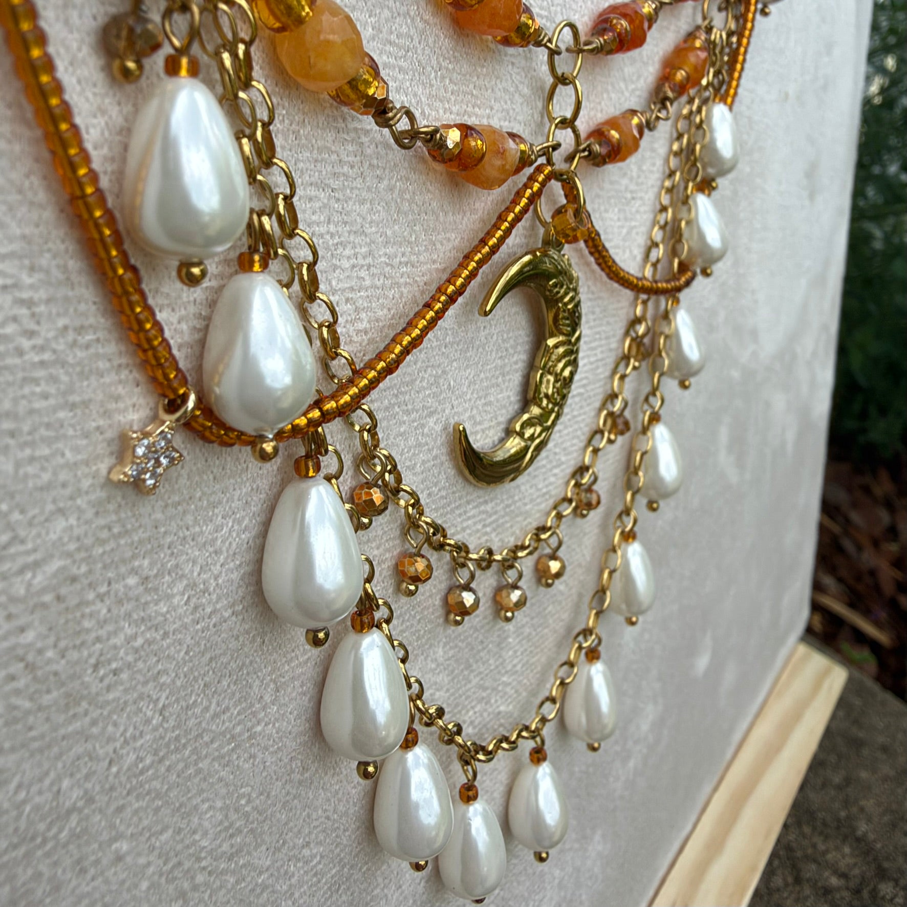 Orange and gold Moon statement necklace