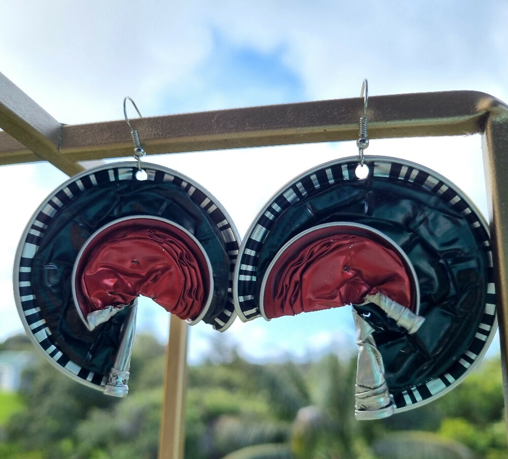 Red and black coffee pod earrings