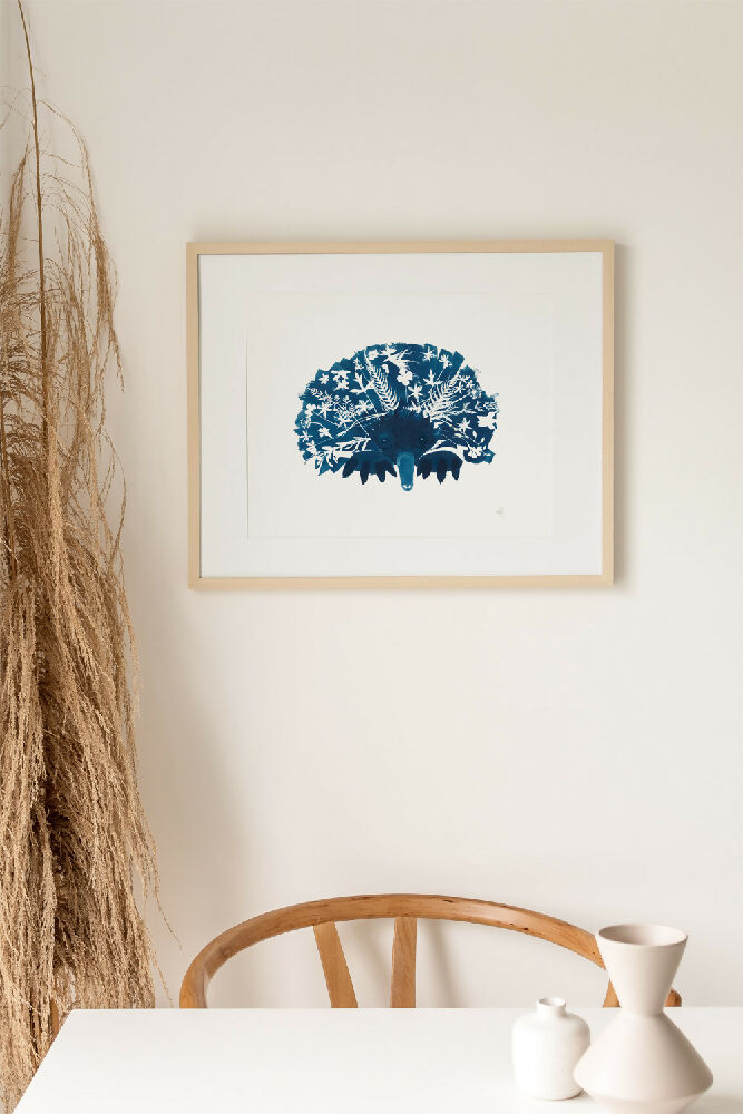 Cyanotype Art - Blue Bowe Art - Wambiyala the Echidna