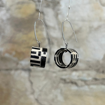 Black White Silver Cylinder Earrings: 5cm x 2cm