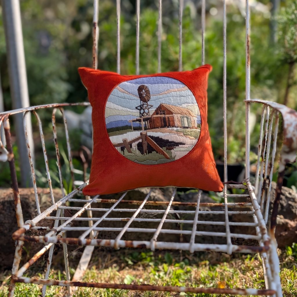 Longstitch tapestry velvet cushion - Windmill