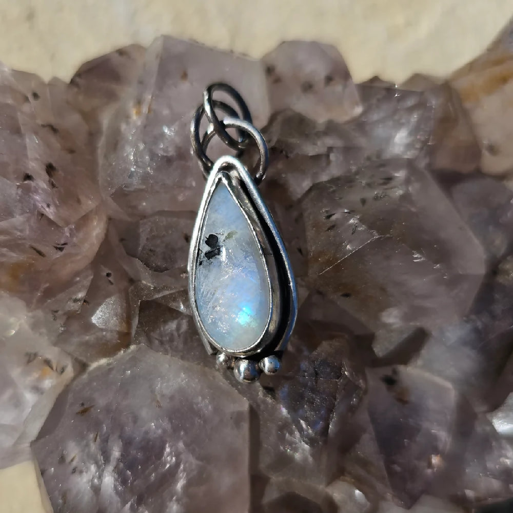 rainbow moonstone sterling silver pendant necklace handmade