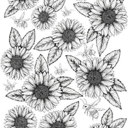 Sunflowers & Bees - Colouring Page - Digital Download