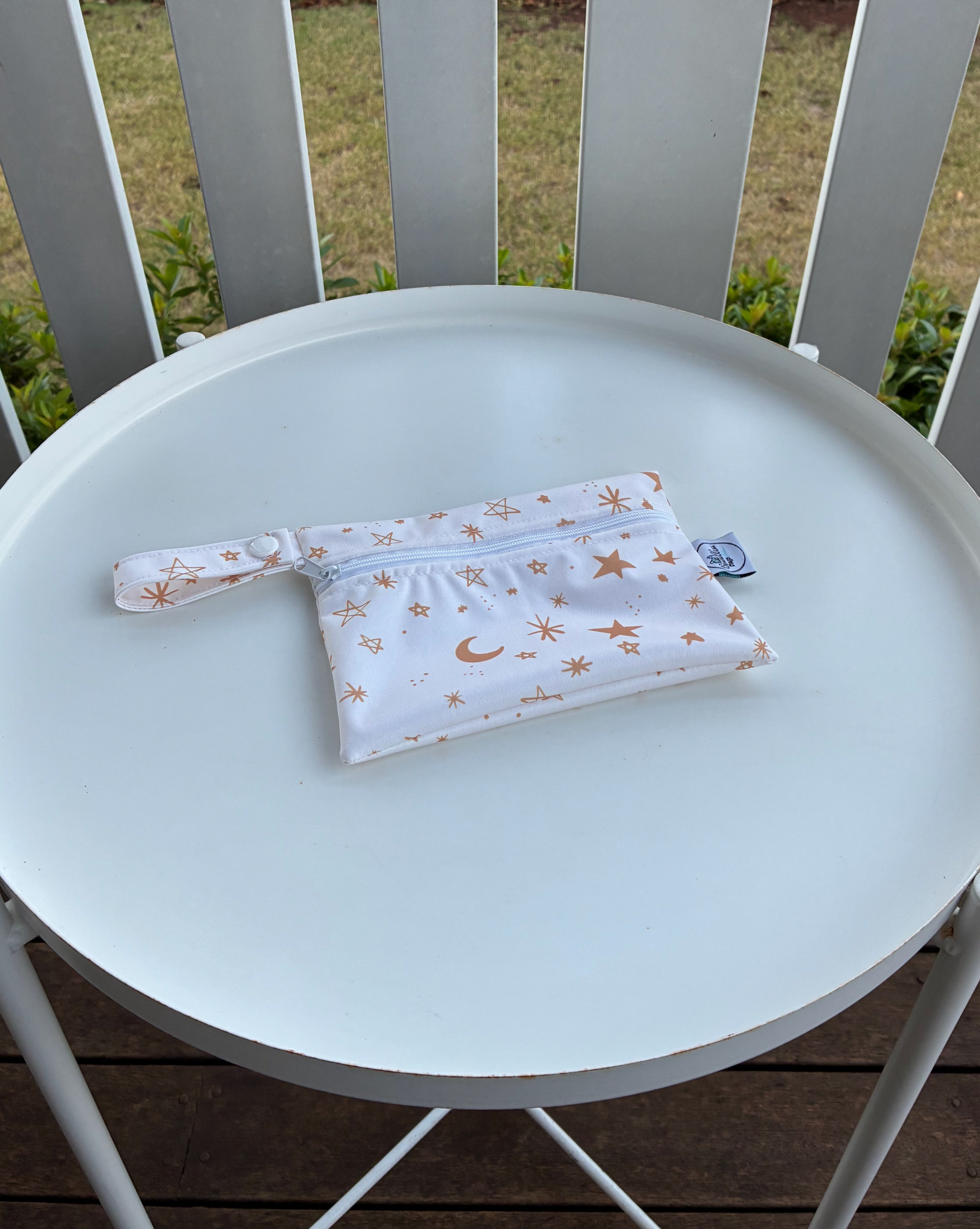 READY MADE Water-resistant wet bags - Stars and Moons Gold and White (JacSlade)