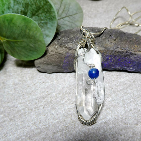 Large Quartz point with Kyanite Sterling silver pendant
