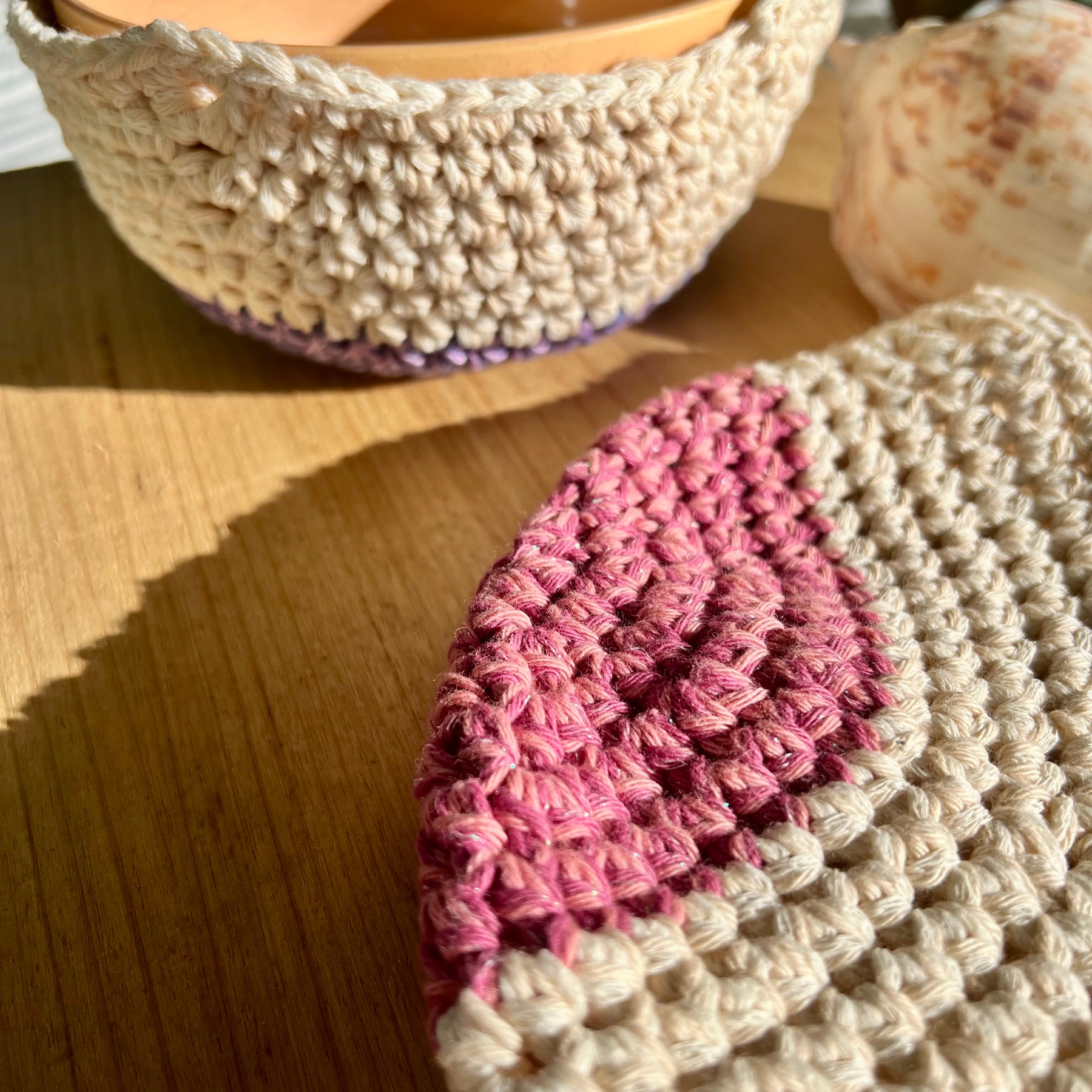 Crochet Bowl Cozy Set of 2 - Handmade Cotton Bowl Holders -  Housewarming Gift