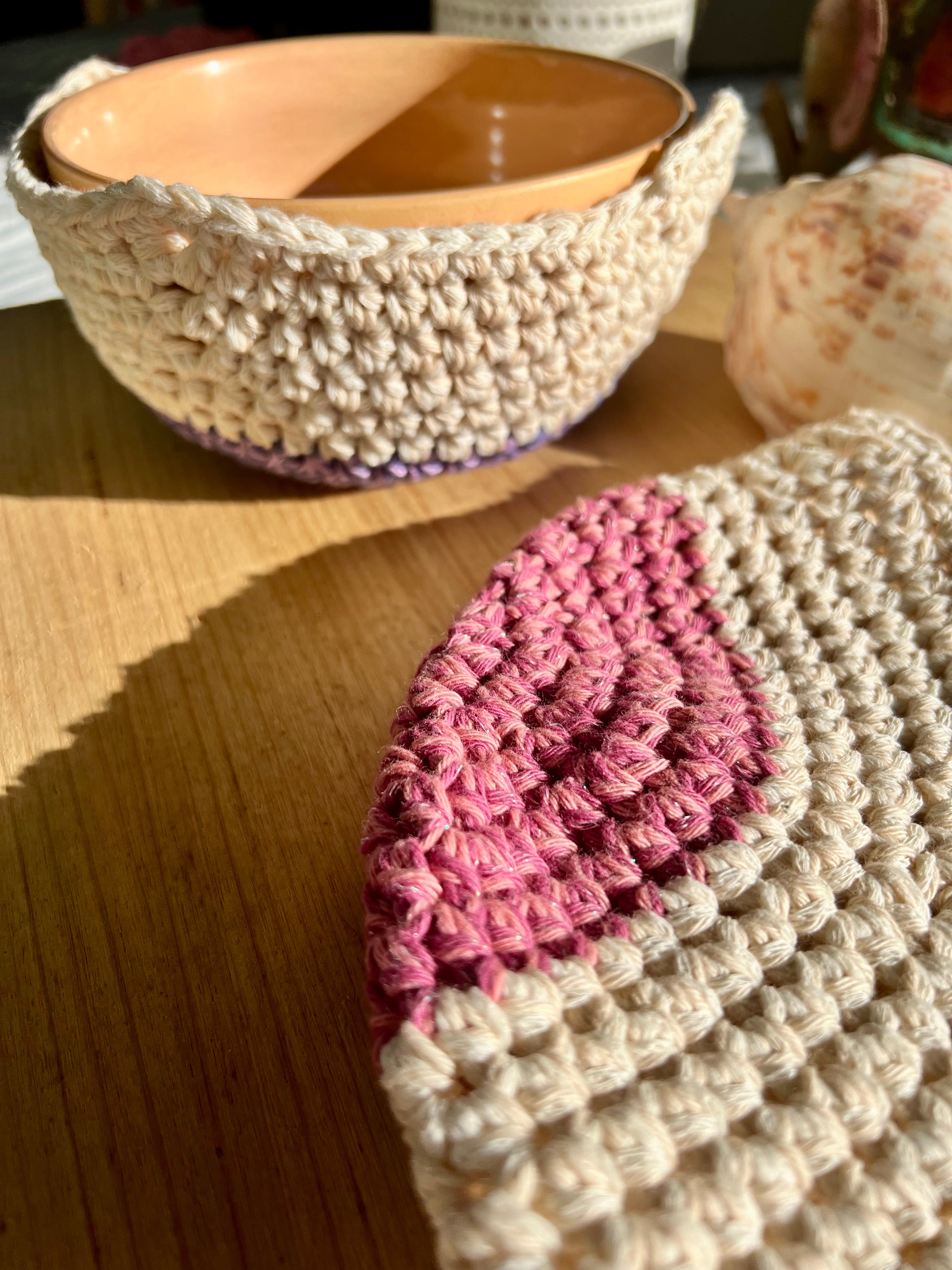 Crochet Bowl Cozy Set of 2 - Handmade Cotton Bowl Holders -  Housewarming Gift