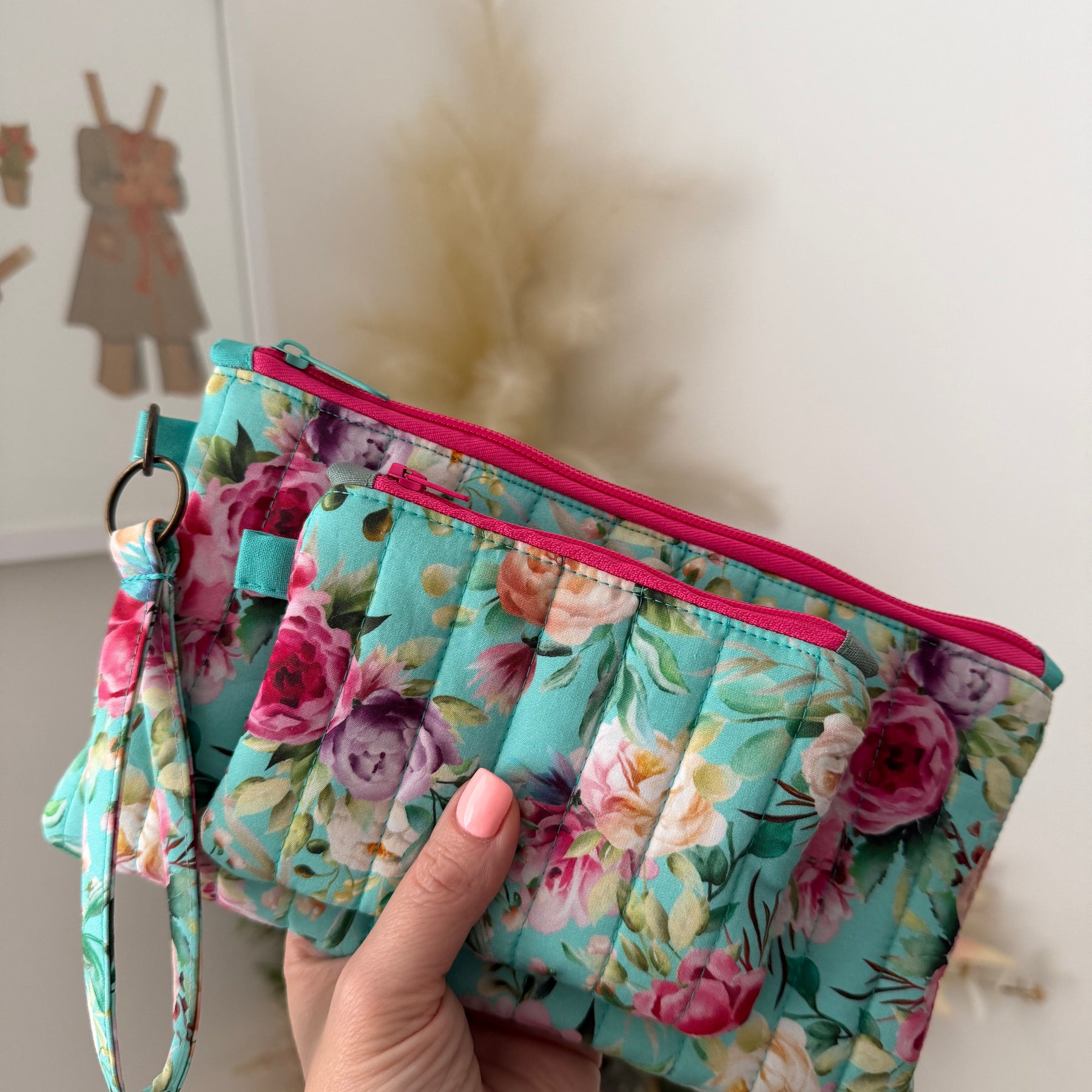 Wristlet & Coin Purse Set - Aqua Floral