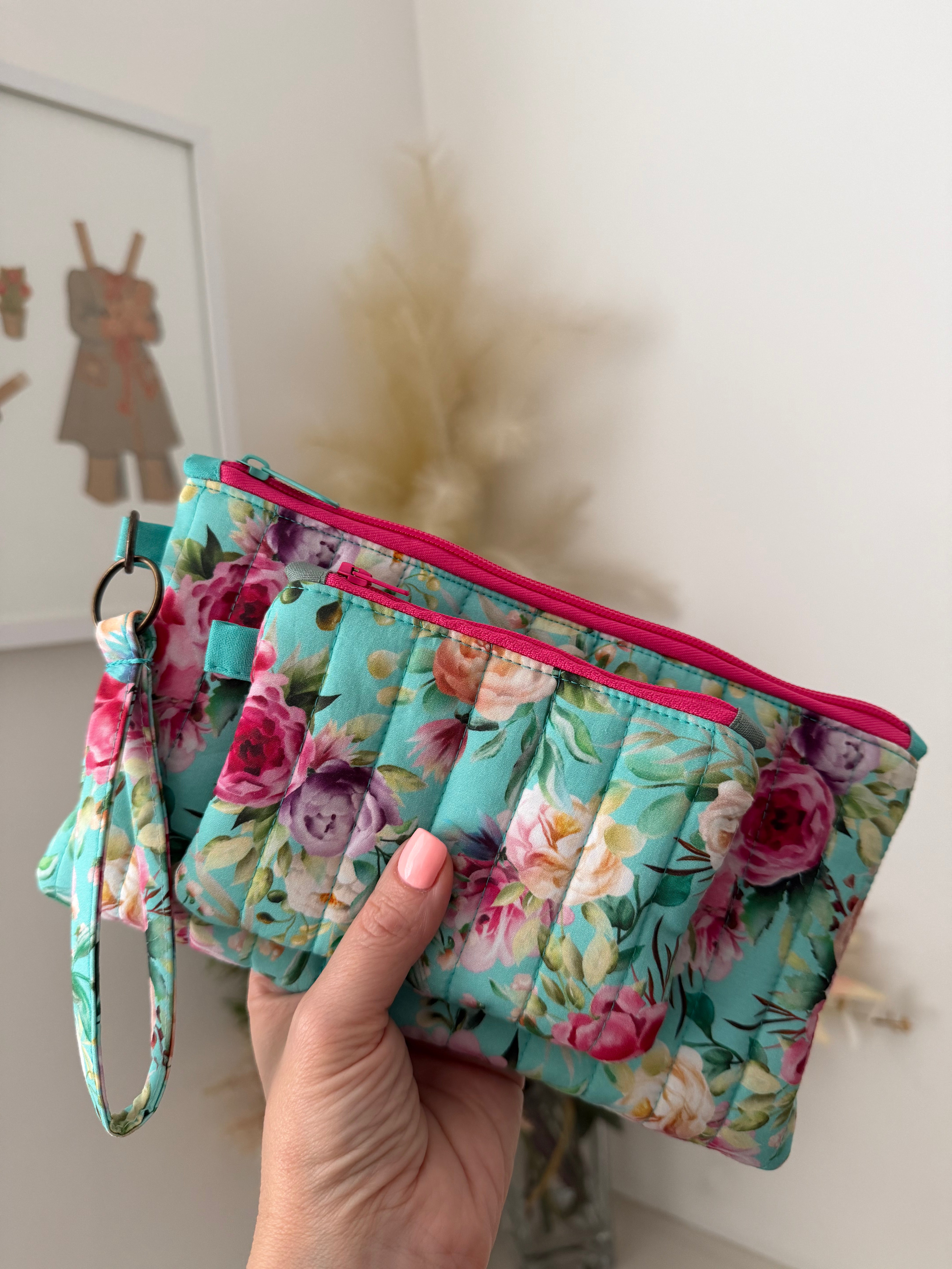 Wristlet & Coin Purse Set - Aqua Floral