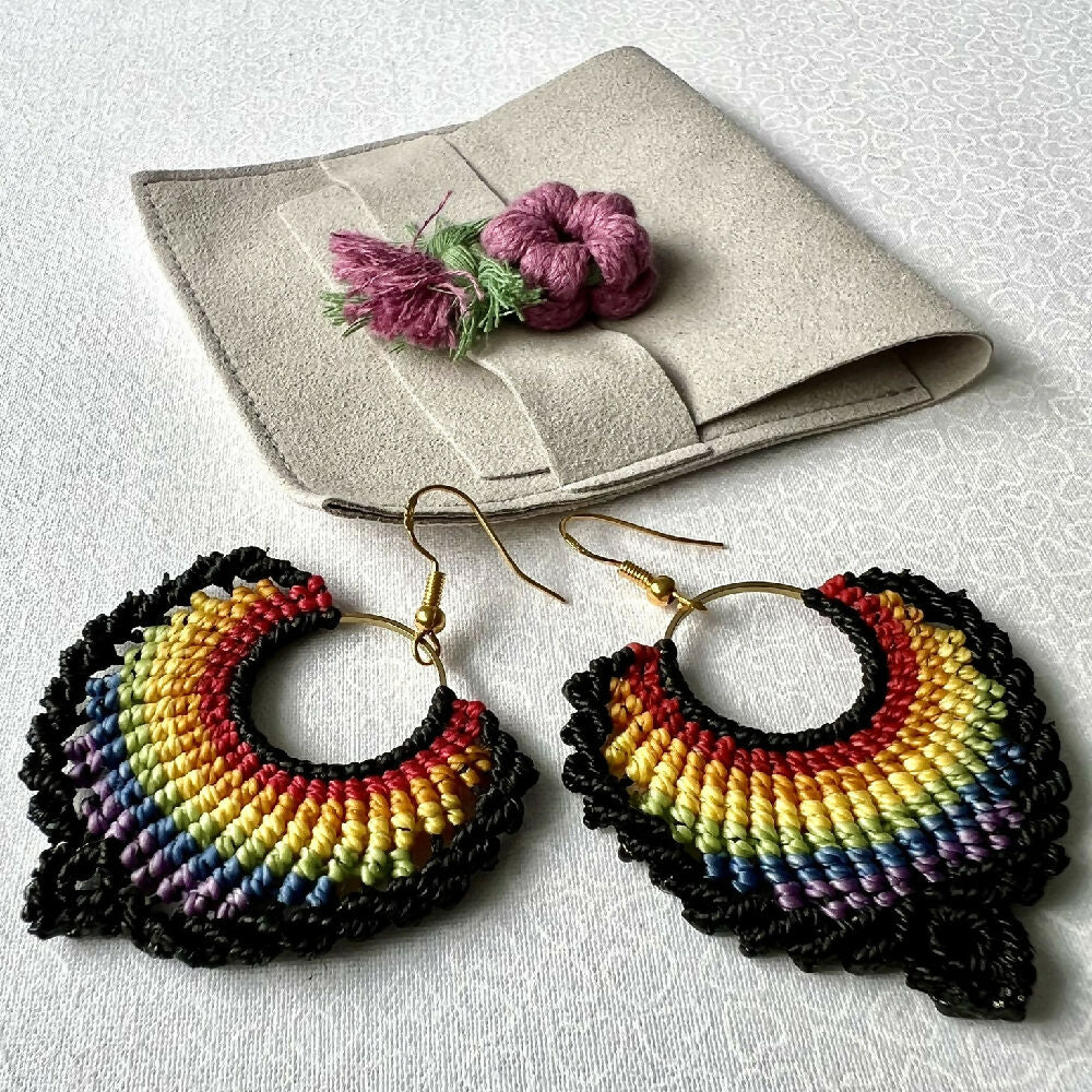 SOLD OUT - Rainbow Micro macrame earrings +Free pouch