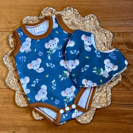Baby Tank Bodysuit Gift Set | Brown Koalas | Size premmie to 2 | Made to order