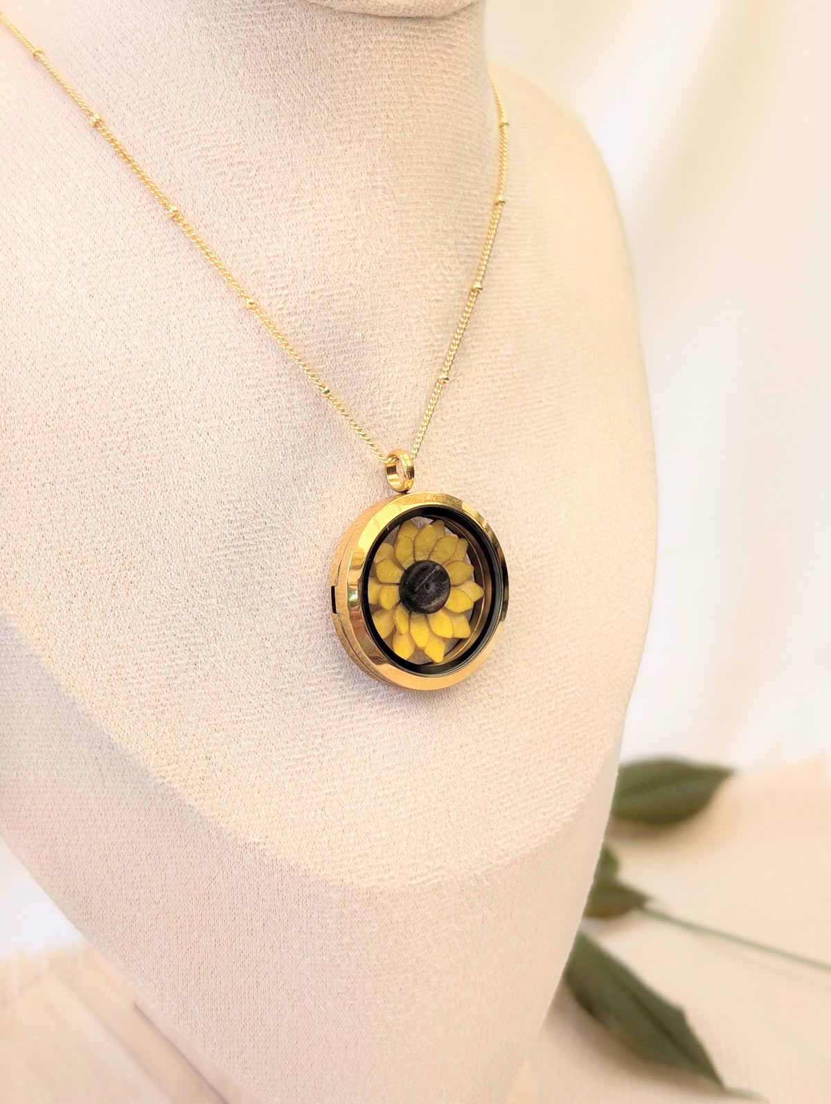 Sunflower Necklace | Handmade Paper Flower Floating Locket | Gold-Plated Chain