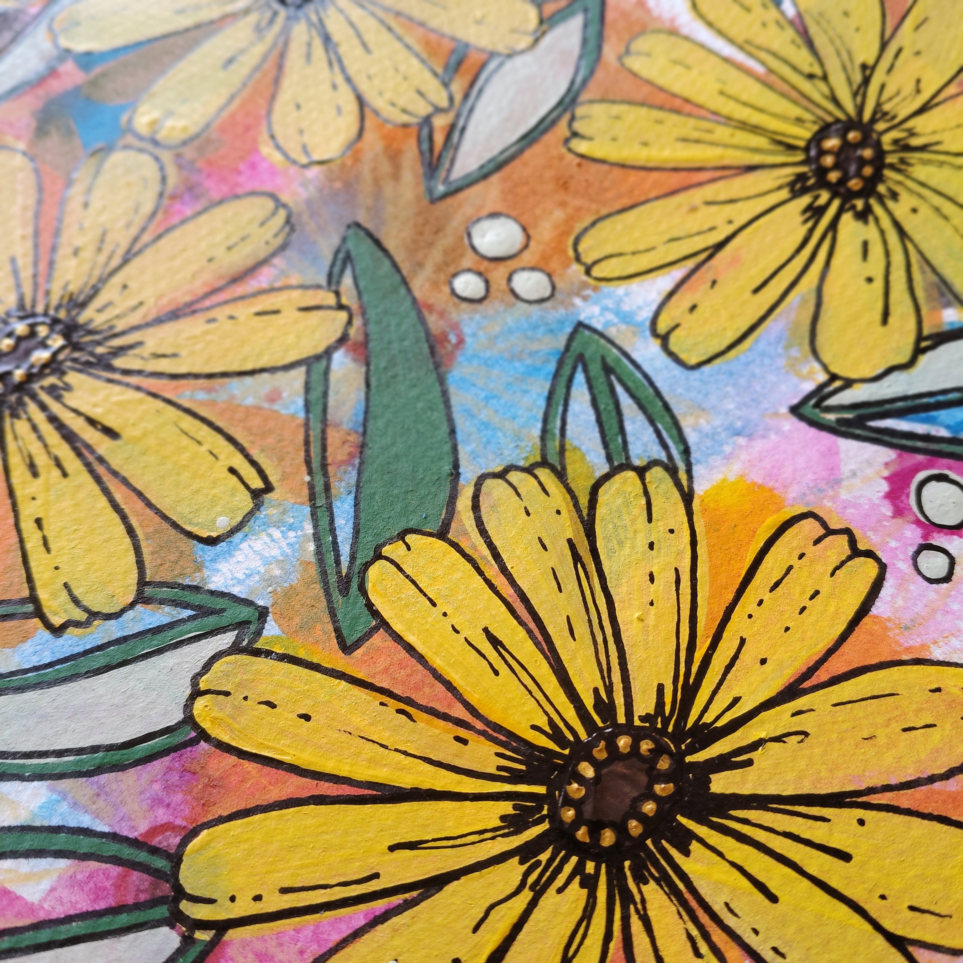 Origianl Art - "Yellow Flowers for Fun" - Abstract Art